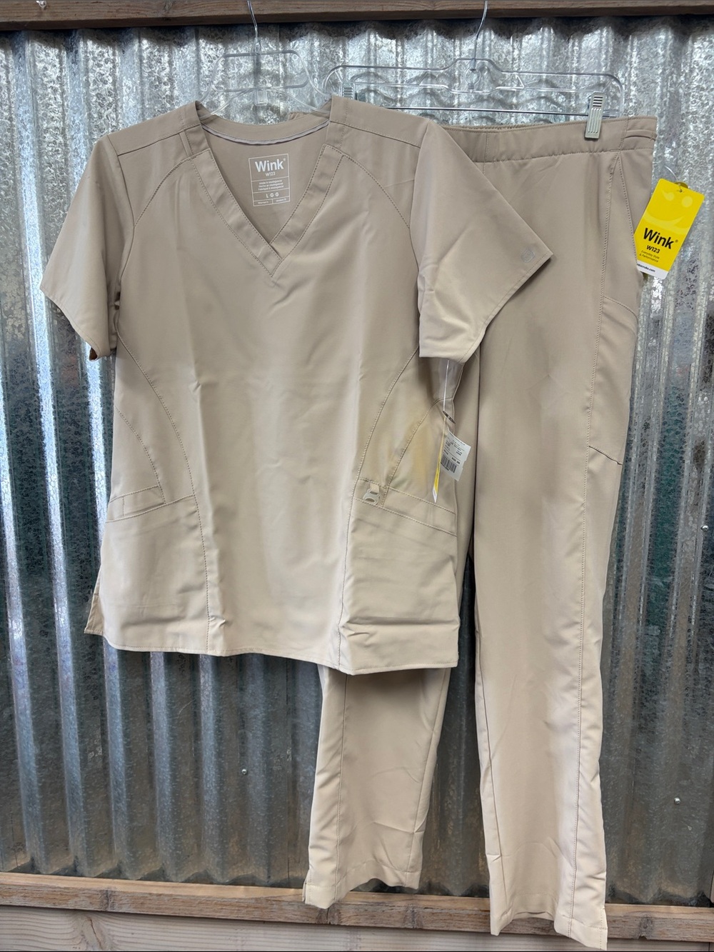 Women’s Khaki Scrub Set - W123 Top & Pants L Top/ L Pant